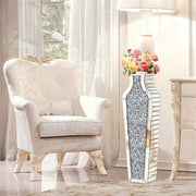 Sparkling Crushed Diamond Mirrored Floor Vase Tall Silver Glass Fake Flower Vase V767-JJ-XM1719