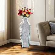 Sparkling Crushed Diamond Mirrored Floor Vase Tall Silver Glass Fake Flower Vase V767-JJ-XM1719