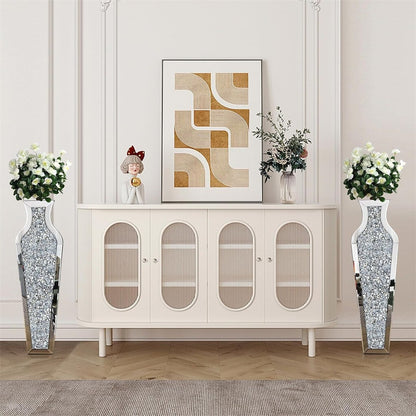 Sparkling Crushed Diamond Mirrored Floor Vase Tall Silver Glass Fake Flower Vase V767-JJ-XM1719