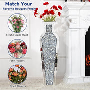 Sparkling Crushed Diamond Mirrored Floor Vase Tall Silver Glass Fake Flower Vase V767-JJ-XM1719