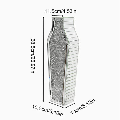 Sparkling Crushed Diamond Mirrored Floor Vase Tall Silver Glass Fake Flower Vase V767-JJ-XM1719