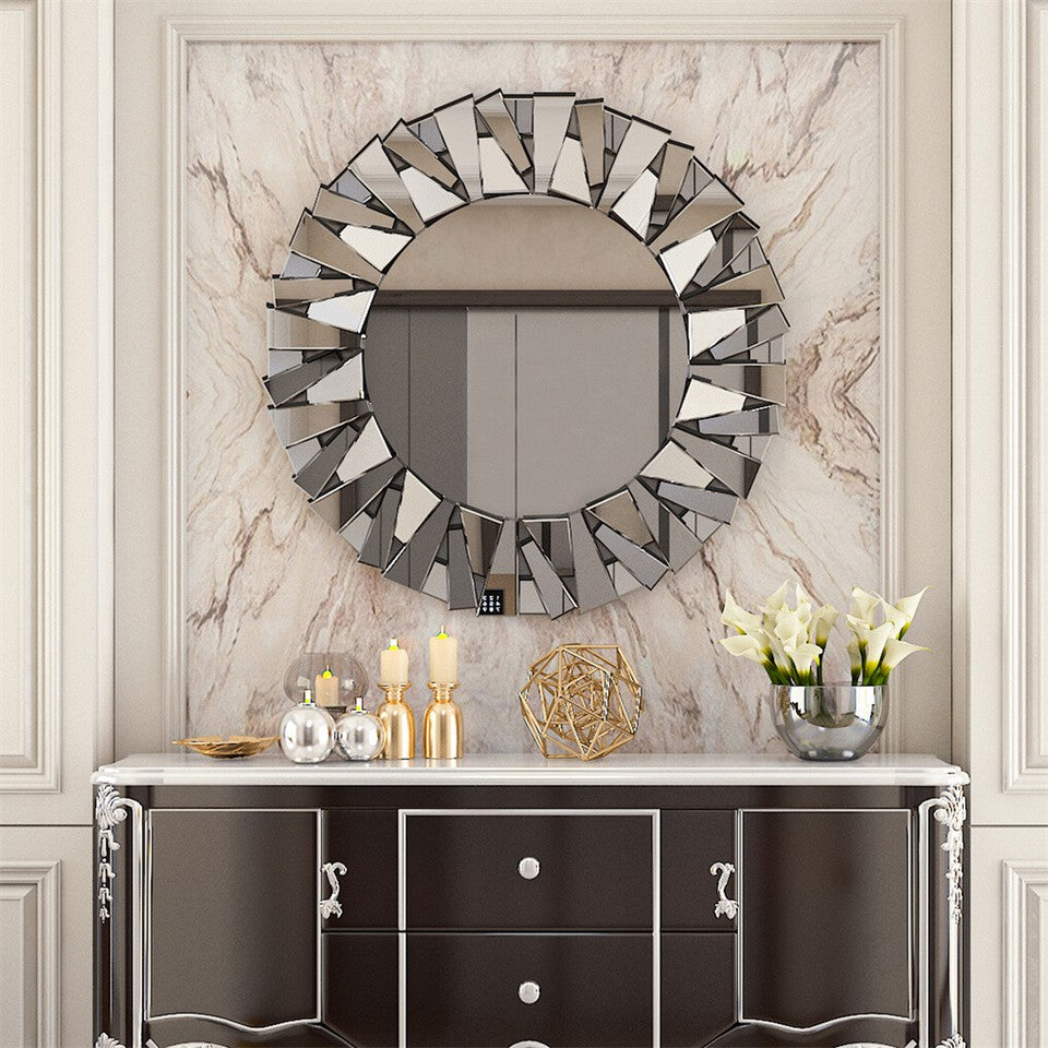 Silver Sunburst Round Wall Mirror V767-JJ-XM768-V1