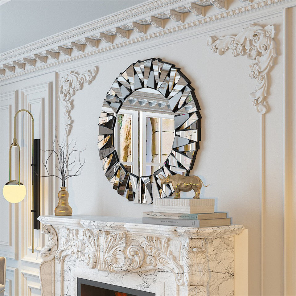 Silver Sunburst Round Wall Mirror V767-JJ-XM768-V1