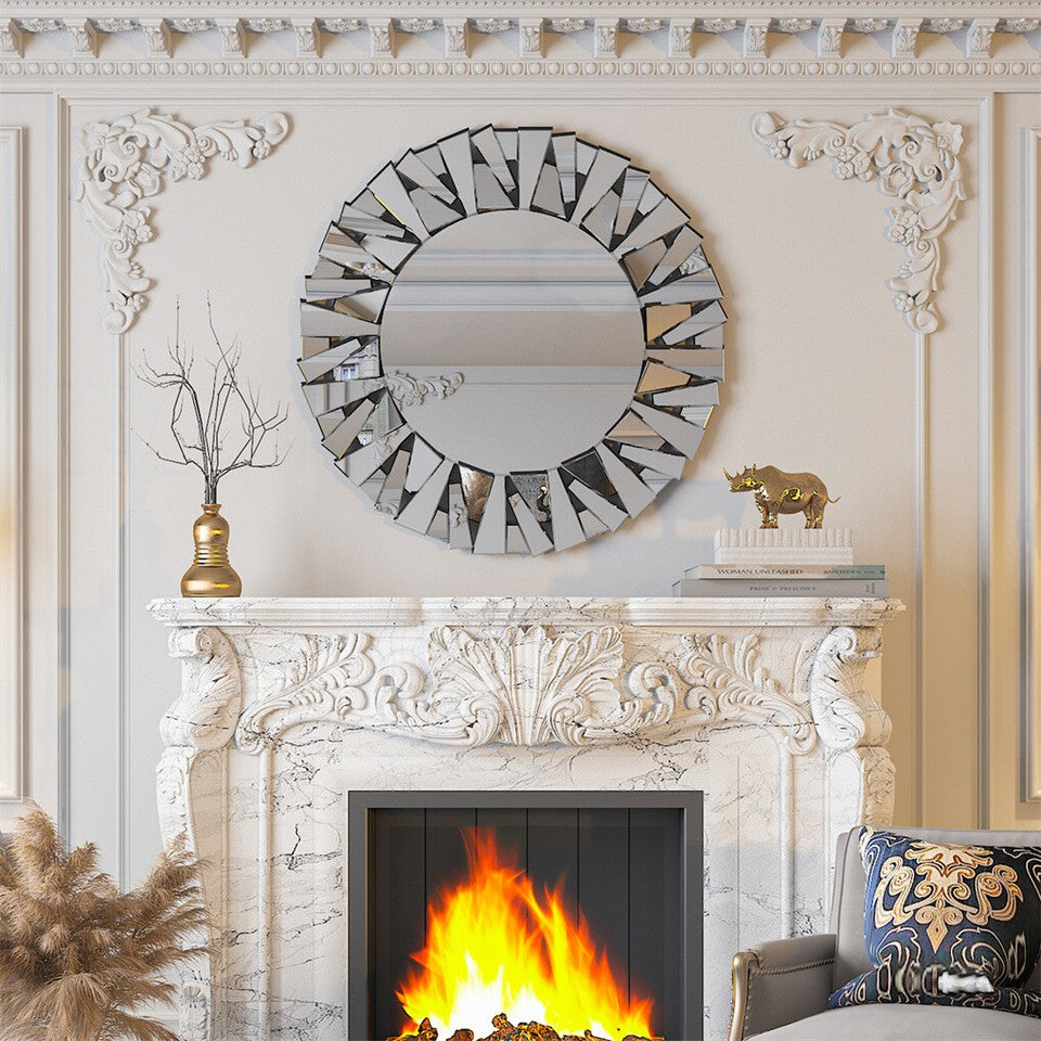 Silver Sunburst Round Wall Mirror V767-JJ-XM768-V1