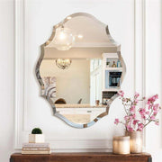Beveled Silver Oval Wall Mirror Versatile Frameless Design for Vertical or Horizontal Display V767-JJ-XM774-M-V1