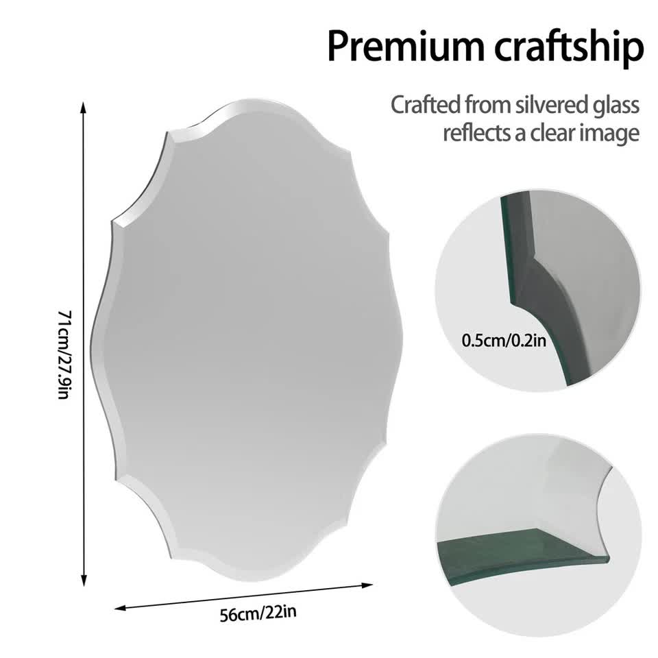 Beveled Silver Oval Wall Mirror Versatile Frameless Design for Vertical or Horizontal Display V767-JJ-XM774-M-V1