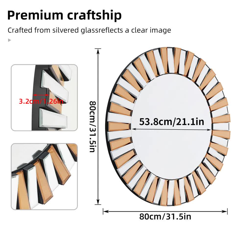 Radiant Sunburst Mirror: Elegant Wall Mounted Decor for Your Living Space Size 80x80cm V767-JJ-XM962-L-V1