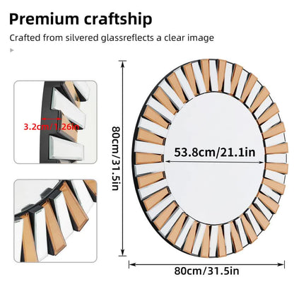 Radiant Sunburst Mirror: Elegant Wall Mounted Decor for Your Living Space Size 80x80cm V767-JJ-XM962-L-V1