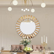 P&P Silver and Tawny Round Sunburst Mirror with Beveled Glass, Decorative Wall Accent V767-JJ-XM962-M-V1
