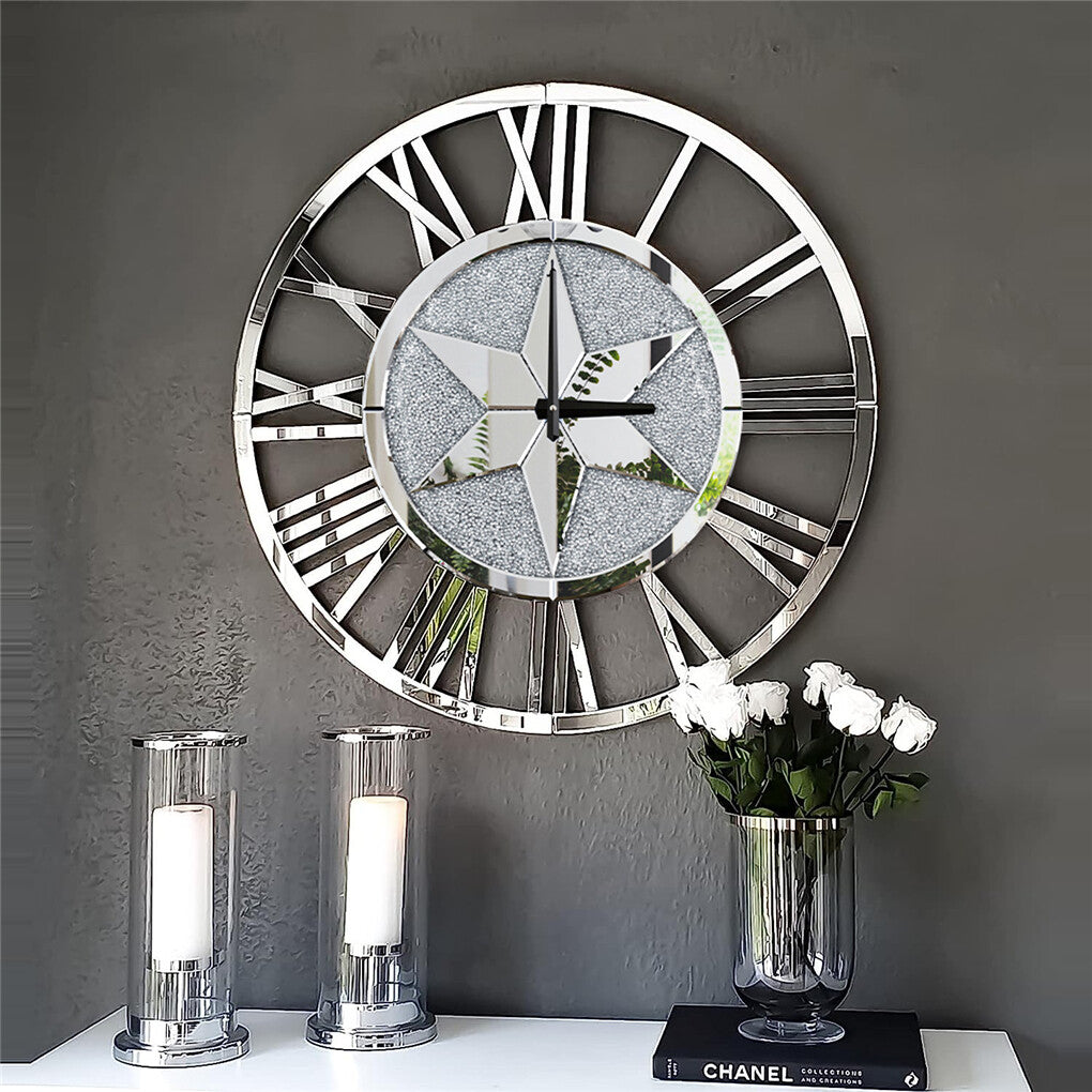 Sparkle Twinkle Crystal Diamond Wall Clock Silver Mirror Wall Decor Big Clocks V767-JJ-XM967