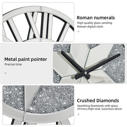 Sparkle Twinkle Crystal Diamond Wall Clock Silver Mirror Wall Decor Big Clocks V767-JJ-XM967