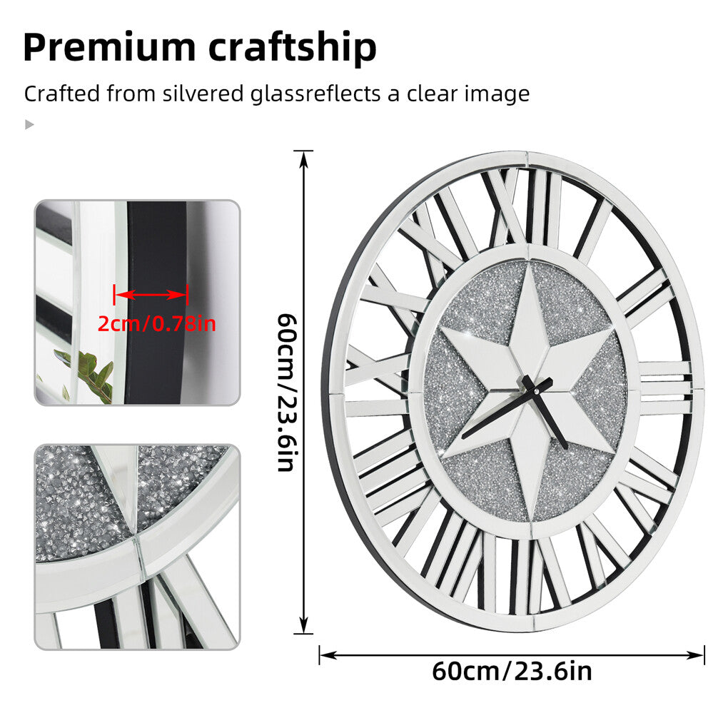 Sparkle Twinkle Crystal Diamond Wall Clock Silver Mirror Wall Decor Big Clocks V767-JJ-XM967