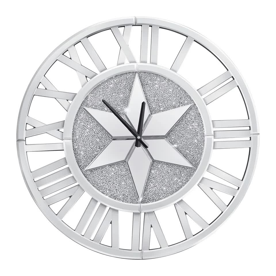 Sparkle Twinkle Crystal Diamond Wall Clock Silver Mirror Wall Decor Big Clocks V767-JJ-XM967