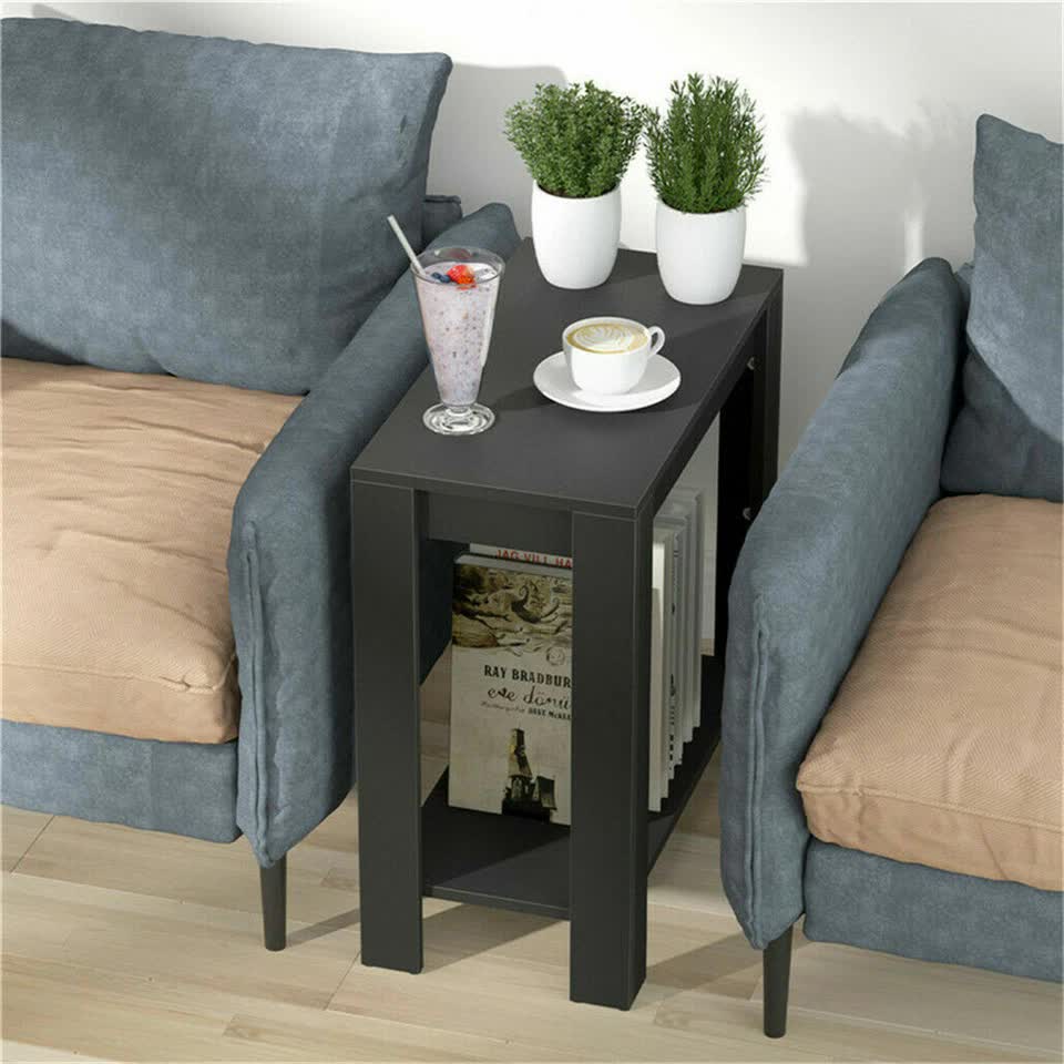 Rustic 2 Tier Side Table Open Accent Table Bedside Storage Slim Coffee End Table V767-JJ-XT411-G1