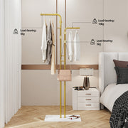Double Pole Metal Coat Rack with Marble Base - Free Standing Clothes and Hat Stand AU V767-JJ-XY1247-G1