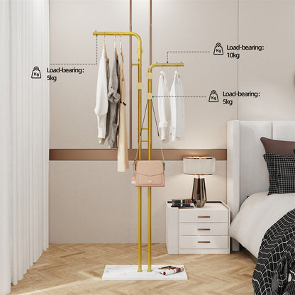 Double Pole Metal Coat Rack with Marble Base - Free Standing Clothes and Hat Stand AU V767-JJ-XY1247-G1