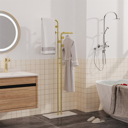 Double Pole Metal Coat Rack with Marble Base - Free Standing Clothes and Hat Stand AU V767-JJ-XY1247-G1