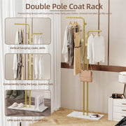 Double Pole Metal Coat Rack with Marble Base - Free Standing Clothes and Hat Stand AU V767-JJ-XY1247-G1