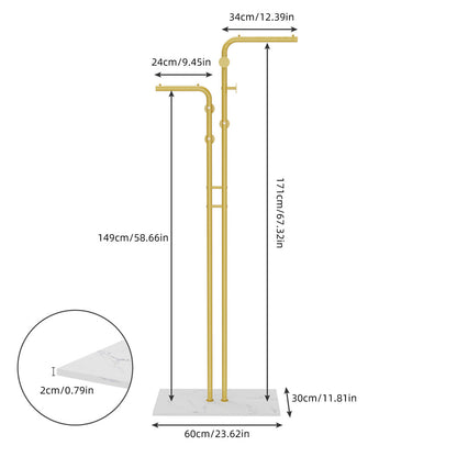 Double Pole Metal Coat Rack with Marble Base - Free Standing Clothes and Hat Stand AU V767-JJ-XY1247-G1