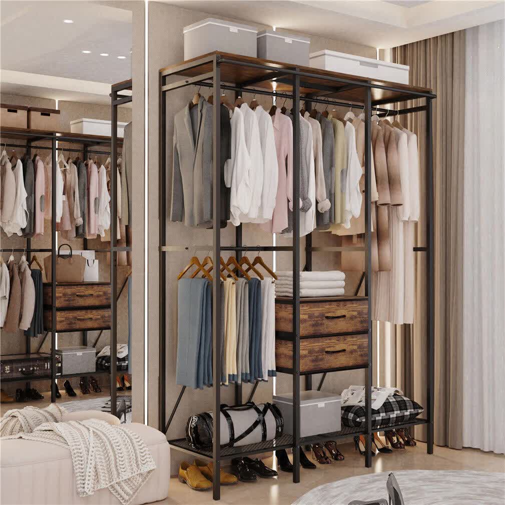 XXXL Large Open Wardrobe Closet - Freestanding Clothes Rail Rack with Curtains (AU) V767-JJ-XY1316-A-V1