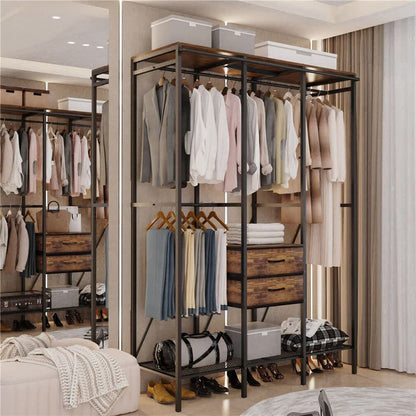 XXXL Large Open Wardrobe Closet - Freestanding Clothes Rail Rack with Curtains (AU) V767-JJ-XY1316-A-V1