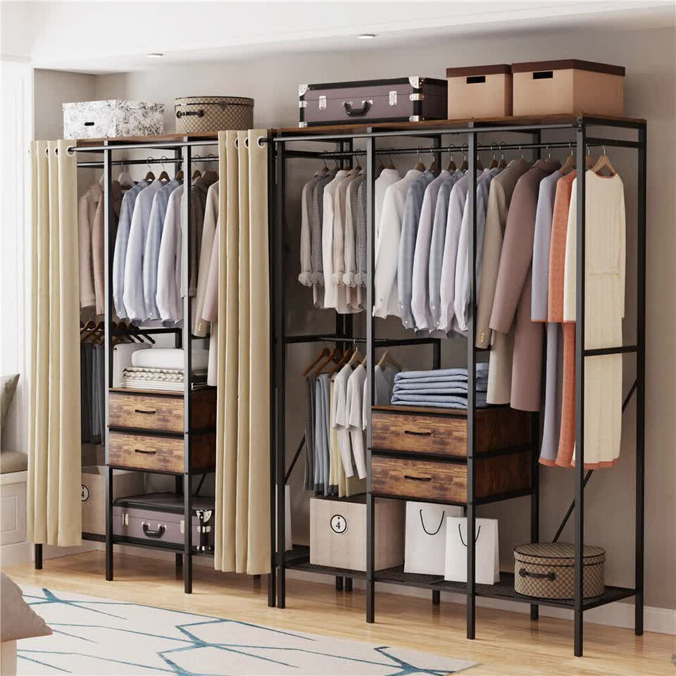 XXXL Large Open Wardrobe Closet - Freestanding Clothes Rail Rack with Curtains (AU) V767-JJ-XY1316-A-V1