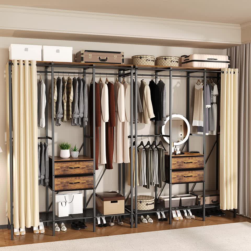 XXXL Large Open Wardrobe Closet - Freestanding Clothes Rail Rack with Curtains (AU) V767-JJ-XY1316-A-V1