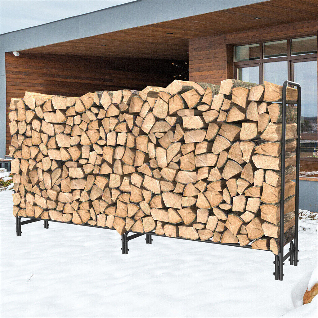 233cm Extra Long Heavy Duty Firewood Log Rack Metal Storage Holder Garden Indoor V767-JJ-XZ112-V1