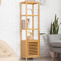 Large Bathroom Floor Cabinet Bamboo Storage Cupboard Living Room w/ Hook & Shelf V767-JJ-XZ1142