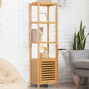 Large Bathroom Floor Cabinet Bamboo Storage Cupboard Living Room w/ Hook & Shelf V767-JJ-XZ1142