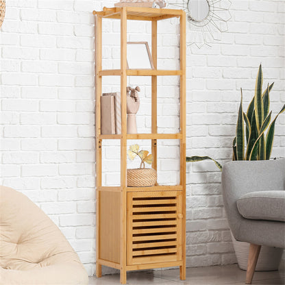 Large Bathroom Floor Cabinet Bamboo Storage Cupboard Living Room w/ Hook & Shelf V767-JJ-XZ1142