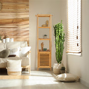 Large Bathroom Floor Cabinet Bamboo Storage Cupboard Living Room w/ Hook & Shelf V767-JJ-XZ1142