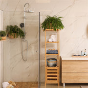 Large Bathroom Floor Cabinet Bamboo Storage Cupboard Living Room w/ Hook & Shelf V767-JJ-XZ1142