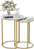 2Pcs Gold Marble Nesting Side End Tables Round Small Stacking Drink Coffee Table V767-JJ-XZ1183