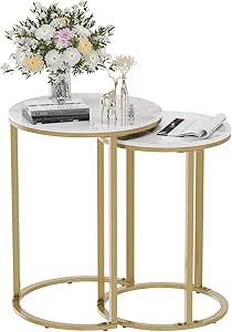 2Pcs Gold Marble Nesting Side End Tables Round Small Stacking Drink Coffee Table V767-JJ-XZ1183