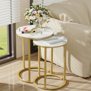 2Pcs Gold Marble Nesting Side End Tables Round Small Stacking Drink Coffee Table V767-JJ-XZ1183