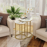 2Pcs Gold Marble Nesting Side End Tables Round Small Stacking Drink Coffee Table V767-JJ-XZ1183