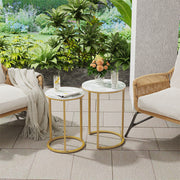 2Pcs Gold Marble Nesting Side End Tables Round Small Stacking Drink Coffee Table V767-JJ-XZ1183