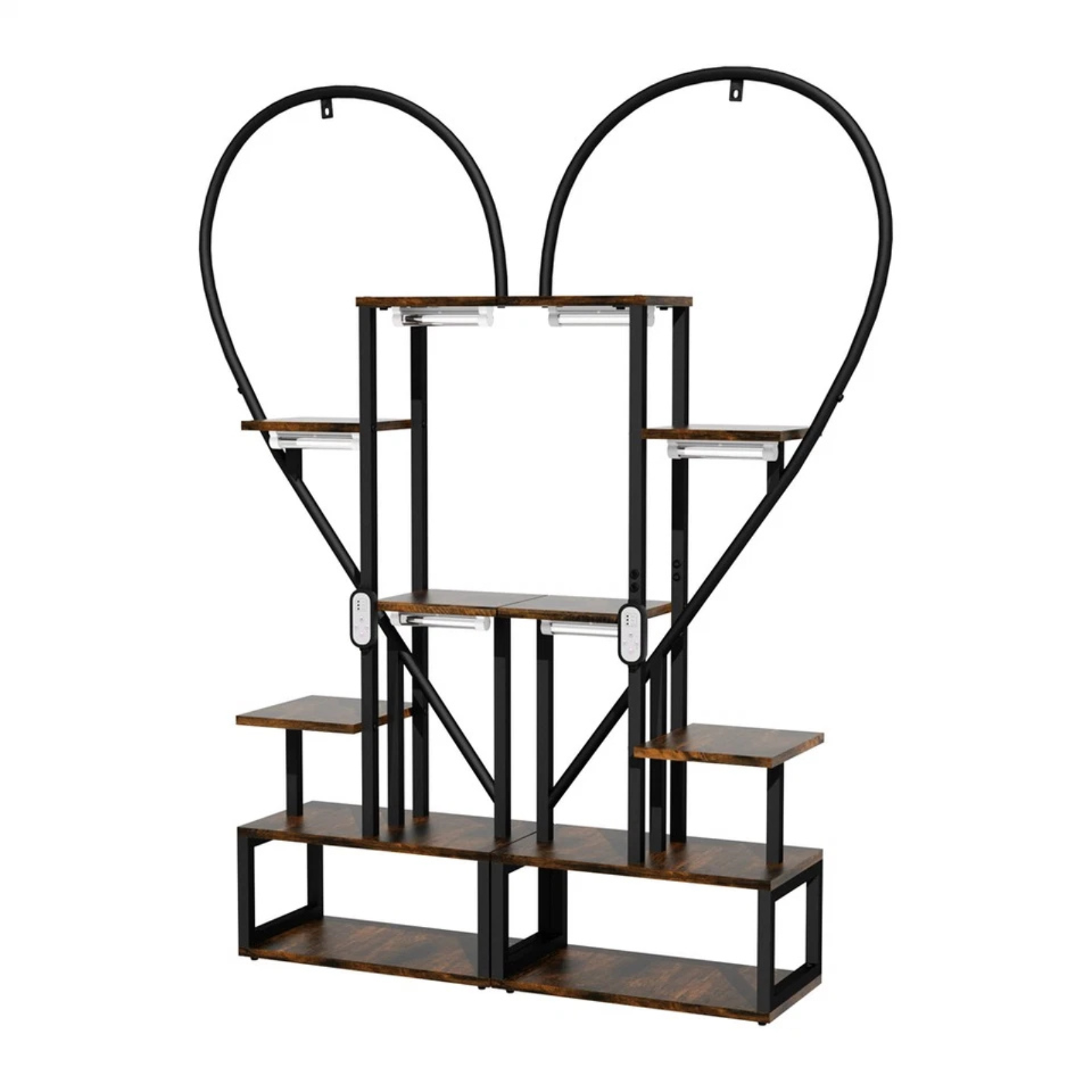 P&P Black & Brown Heart-Shaped Plant Stand with USB Grow Lights for Indoor Plant Display V767-JJ-XZ1241-LD
