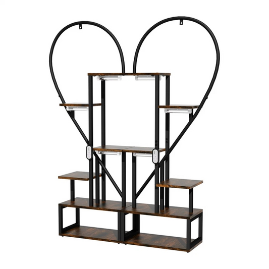 P&P Black & Brown Heart-Shaped Plant Stand with USB Grow Lights for Indoor Plant Display V767-JJ-XZ1241-LD