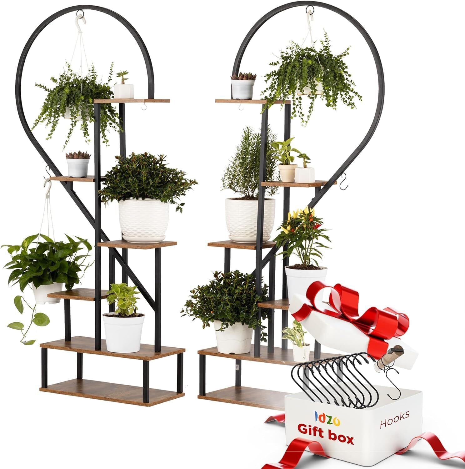Fin Merge/Separate Metal Plant Stand Heart Shape Ladder Book Shelf For Indoor Garden V767-JJ-XZ1241-S