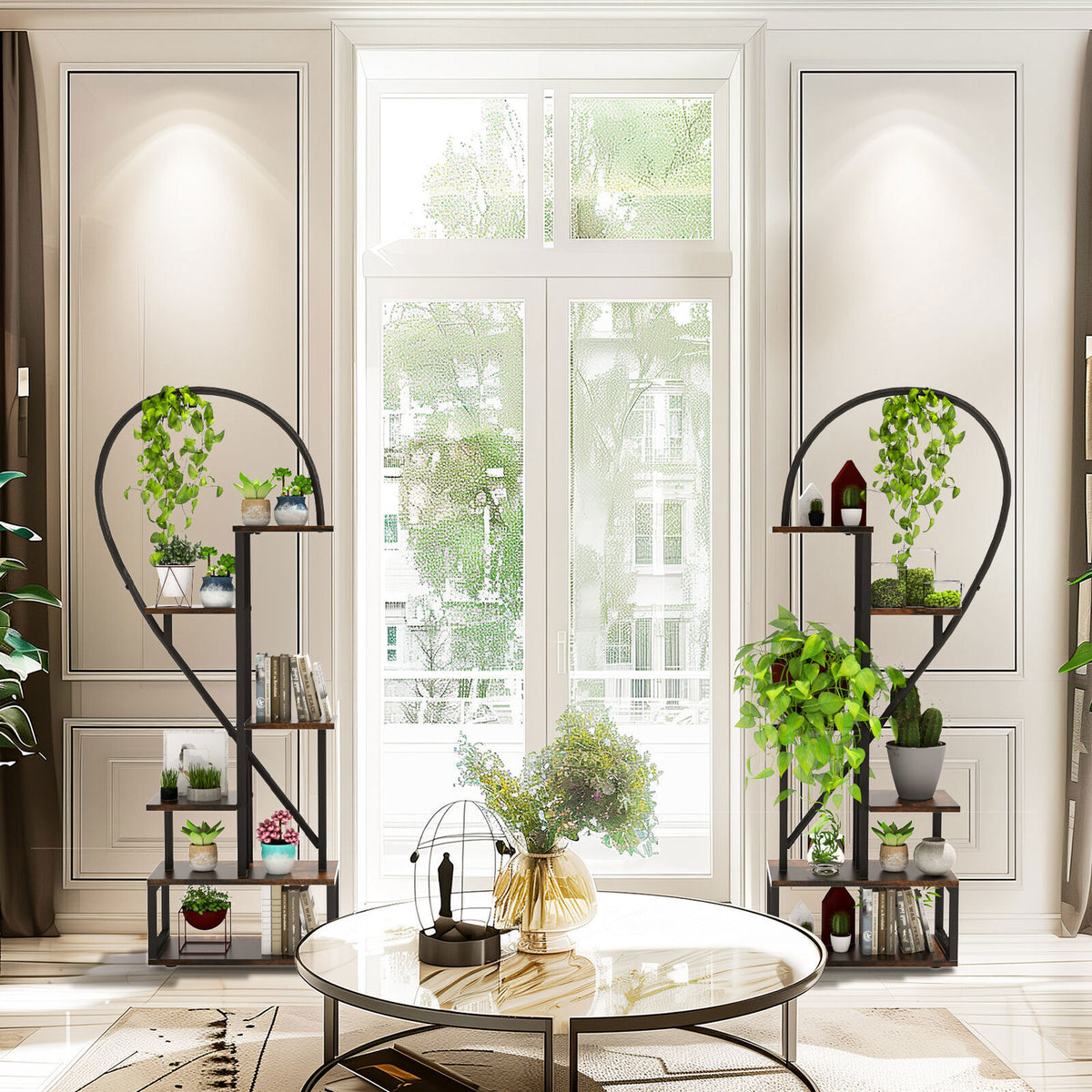 Fin Merge/Separate Metal Plant Stand Heart Shape Ladder Book Shelf For Indoor Garden V767-JJ-XZ1241-S