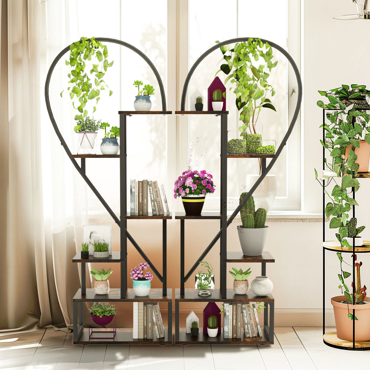 Fin Merge/Separate Metal Plant Stand Heart Shape Ladder Book Shelf For Indoor Garden V767-JJ-XZ1241-S