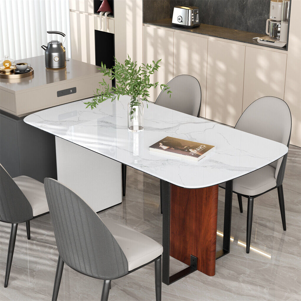 Upscale Marble Dining Table 4-6 Seat Rectangle Kitchen Table Robust Table Bases V767-JJ-XZ1438-BLB-B