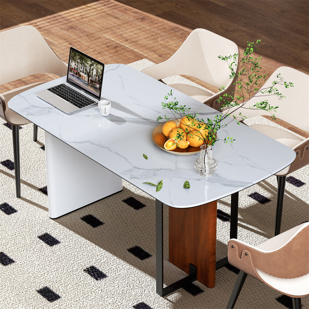 Upscale Marble Dining Table 4-6 Seat Rectangle Kitchen Table Robust Table Bases V767-JJ-XZ1438-BLB-B