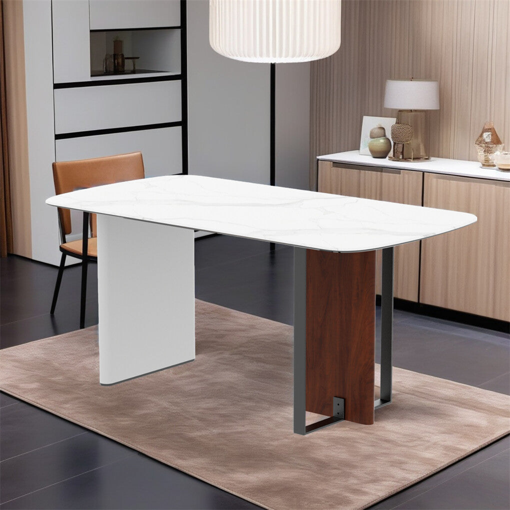 Upscale Marble Dining Table 4-6 Seat Rectangle Kitchen Table Robust Table Bases V767-JJ-XZ1438-BLB-B