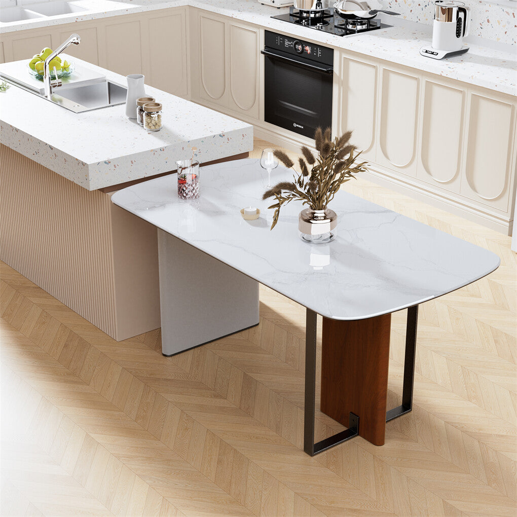 Upscale Marble Dining Table 4-6 Seat Rectangle Kitchen Table Robust Table Bases V767-JJ-XZ1438-BLB-B