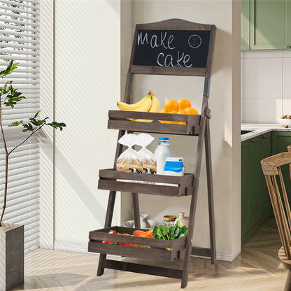 3-Tier A-Frame Wooden Sidewalk Sign Chalkboard With Display Shelf Planter Stand V767-JJ-XZ161
