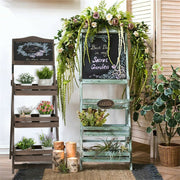3-Tier A-Frame Wooden Sidewalk Sign Chalkboard With Display Shelf Planter Stand V767-JJ-XZ161