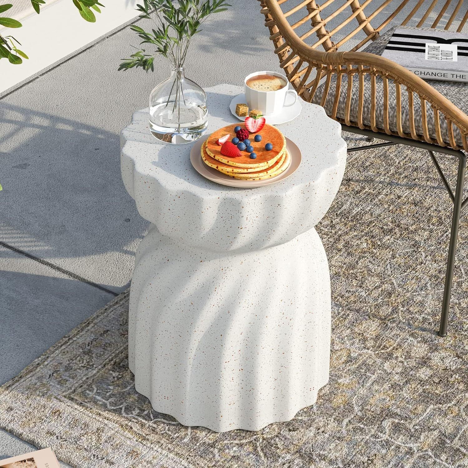 Modern Hourglass Concrete Accent End Table Outdoor Patio Table Garden Furniture V767-JJ-XZ1678